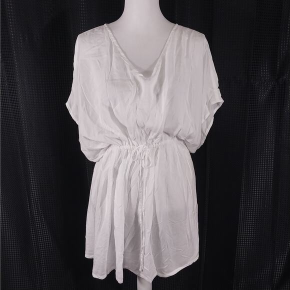 NWT! LANDS' END! SHEER WHITE MODAL DRAWSTRING WAIST MINI DRESS, SHIFT! SZ XS-S - Picture 2 of 12
